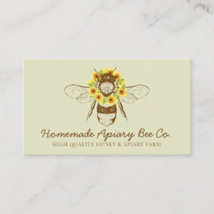 Green Classy Sunflower Floral Apiary Honey Bee Business Card
