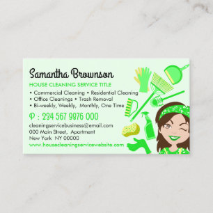 Green Clean Girl House Cleaning Service Business Card