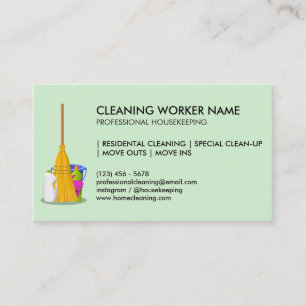 Green Cleaning Service Housekeeper Janitorial Business Card