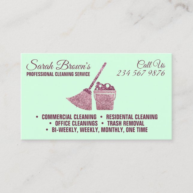 Green Cleaning Service Maid Janitorial sparkling Business Card (Front)