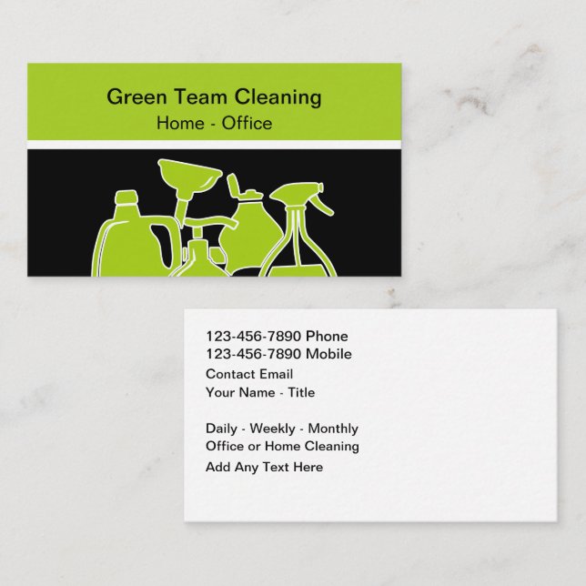 Green Cleaning Services Modern Business Cards (Front/Back)