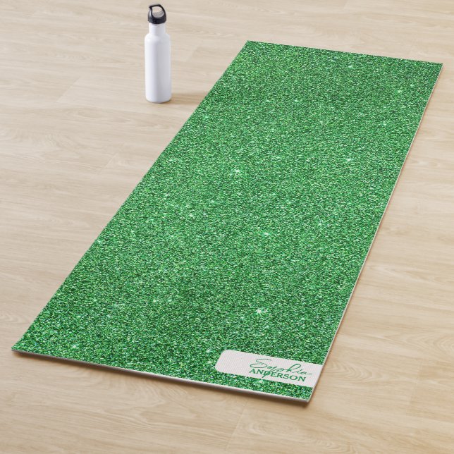 Green Close-up Glitter with Your Name Yoga Mat (In Situ)