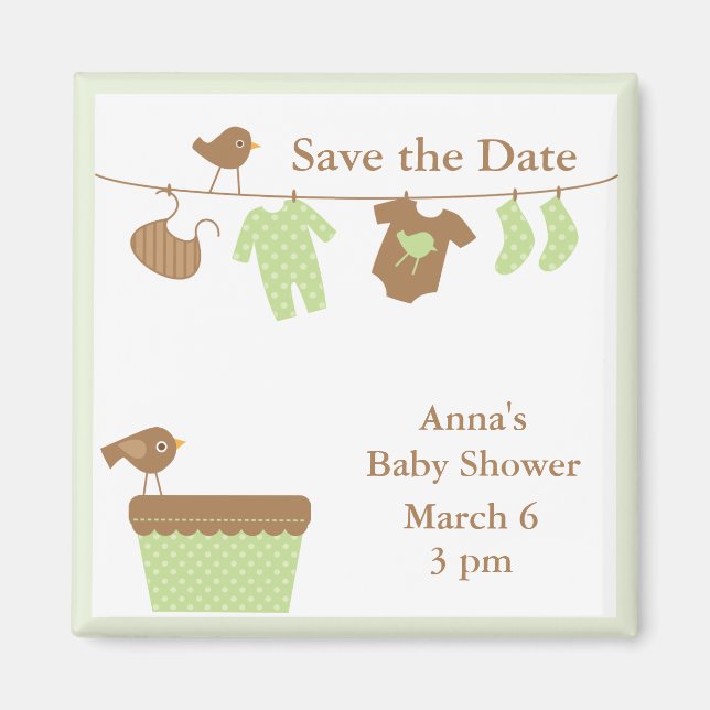 Green Clothesline Baby Shower Magnet (Front)