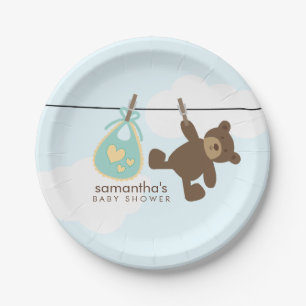 Green Clothesline Baby Shower Paper Plate