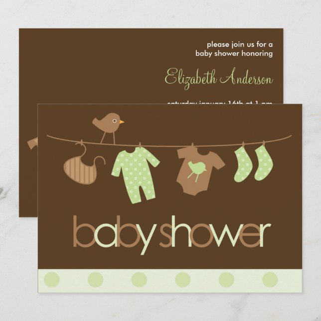 Green Clothesline Neutral Baby Shower Invitation (Front/Back)