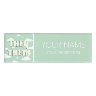 Green Clouds They Them Pronouns Name Tag