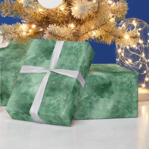 Green Cloudy Night Sky W/Gold Stars Wrapping Paper