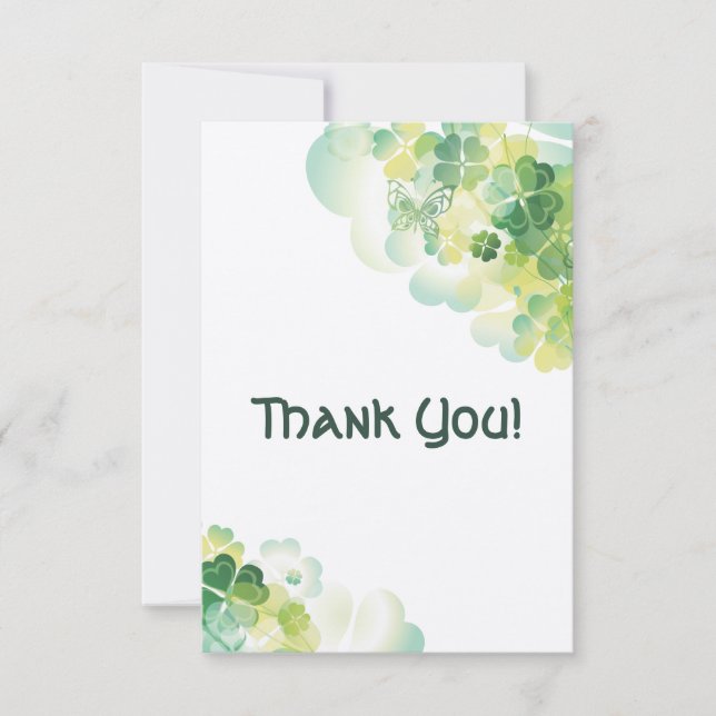 Green Clover and Butterfly Corners Thank You Card (Front)