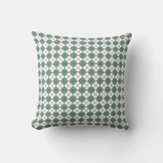 Green Clover and White Chequered Argyle Pattern Cushion (Front)