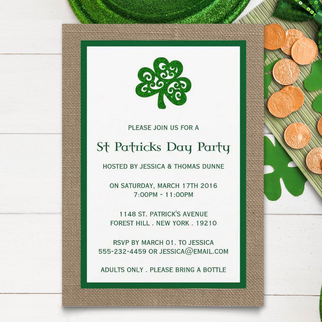 Green Clover & Burlap St. Patrick's Day Invitation (Creator Uploaded)