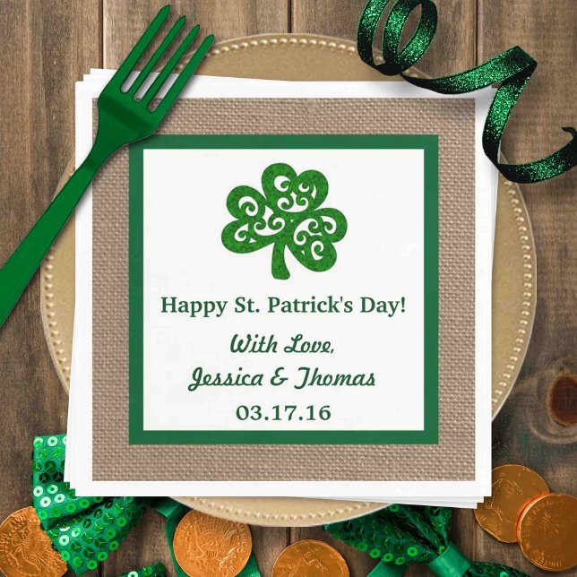Green Clover & Burlap St. Patrick's Day Napkin (Creator Uploaded)