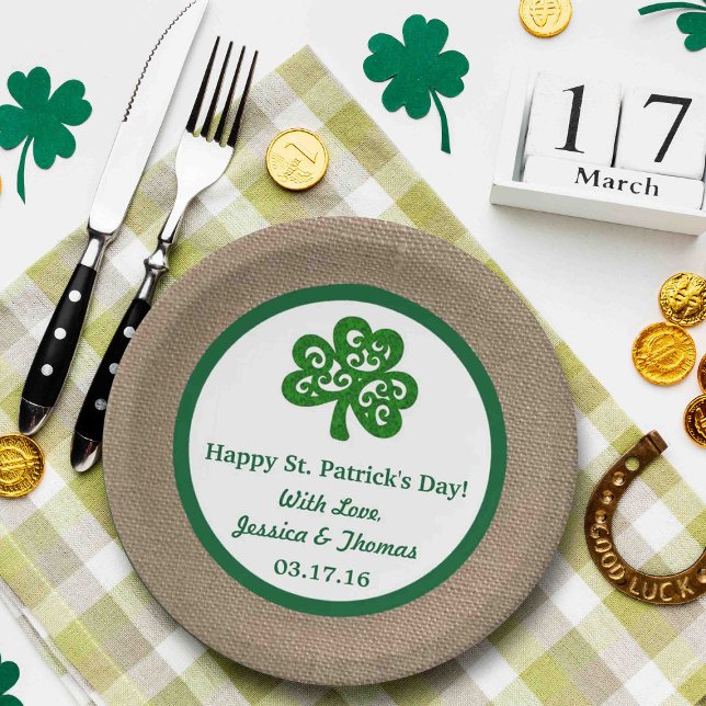 Green Clover & Burlap St. Patrick's Day Paper Plate (Creator Uploaded)