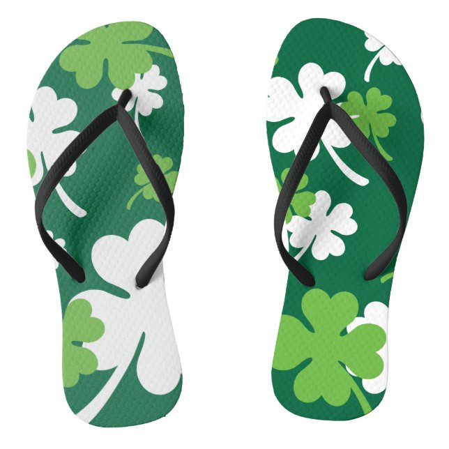 Green clover four leaves. St. Patrick's Day Flip Flops (Footbed)