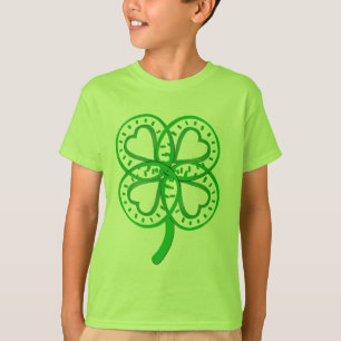 Green Clover Heart Front Back St Patty Kids Tee