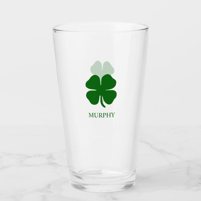 Green Clover Irish Personalised Name Beer Glass (Front)