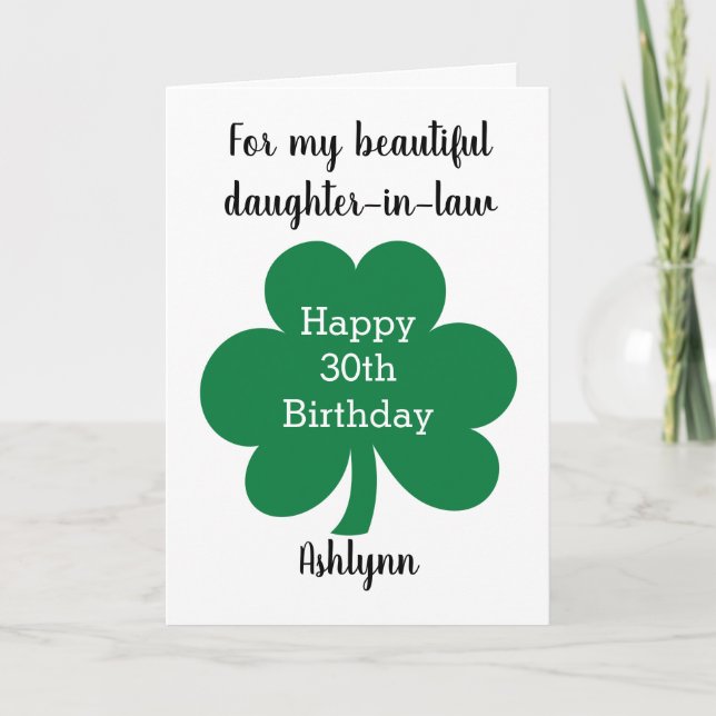 Green Clover Leaf St. Patrick's Day 30th Birthday Card (Front)