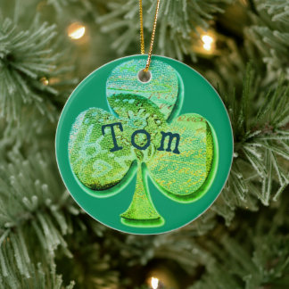 Green clover leaf symbol and your name or a word ceramic tree decoration