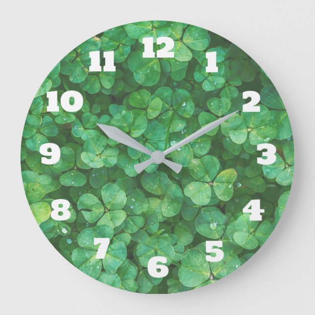 Green Clover Leaves Background Large Clock (Front)