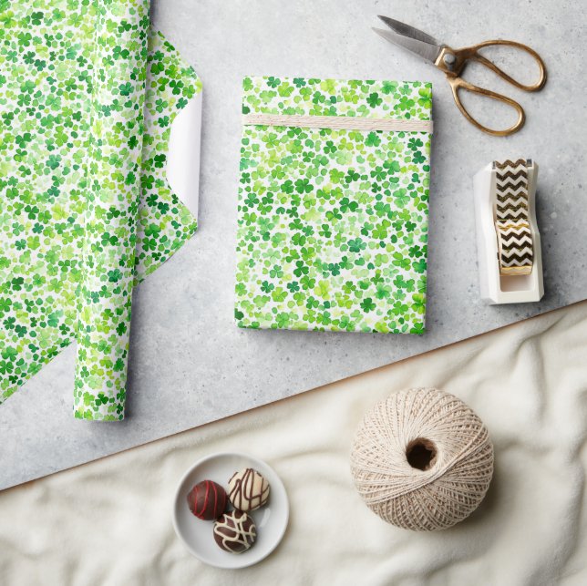 green clover leaves gift wrapping paper (Crafts)