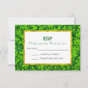 Green Clover Leaves with Faux Gold Foil RSVP Card