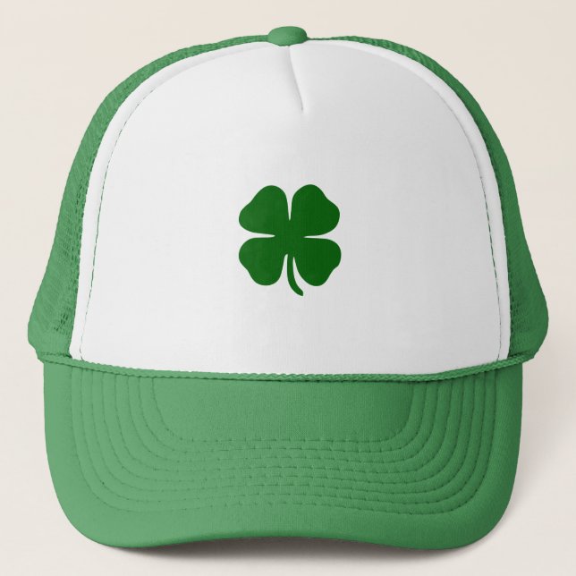Green Clover Lucky Irish Trucker Hat (Front)