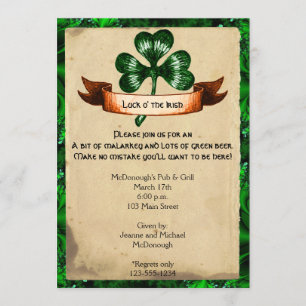 Green Clover Parchment St. Particks Day Invitation