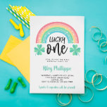 Green Clover & Rainbow Lucky One First Birthday Invitation<br><div class="desc">Lucky one birthday invitation with green four leaf clovers and a sparkling rainbow in pretty colours. St Patrick's Day themed first birthday party invitation in green with a pretty rainbow and four leaf clovers. Green lucky one birthday party invitation with four leaf clovers and your child's name in green. Lucky...</div>