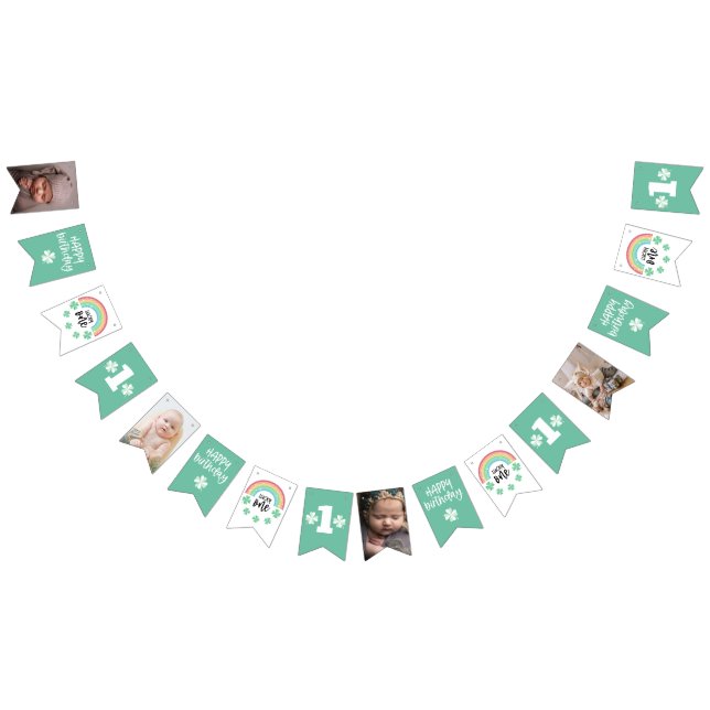 Green Clover Rainbow Lucky One Photo 1st Birthday Bunting (All)