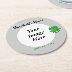 Green Clover Ribbon Template by Kenneth Yoncich Round Paper Coaster