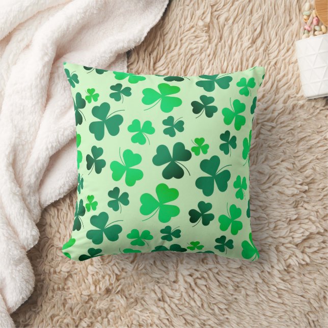 Green Clover Shamrock Leaf Floral Retro Elegant Cushion (Blanket)