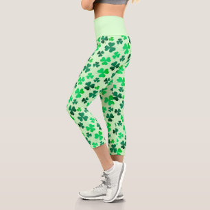 Green Clover Shamrock Leaf Pattern Elegant Capri Leggings