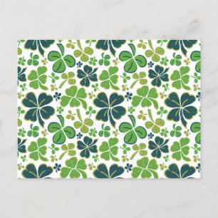 Green Clover Shamrock Pattern St. Patrick`s Day Po Postcard