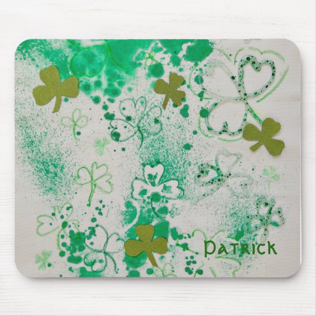 Green Clover Shamrock Splash Design Mouse Mat (Front)