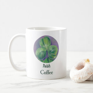 Green Clover Shamrocks on Purple Pastel Art Coffee Mug