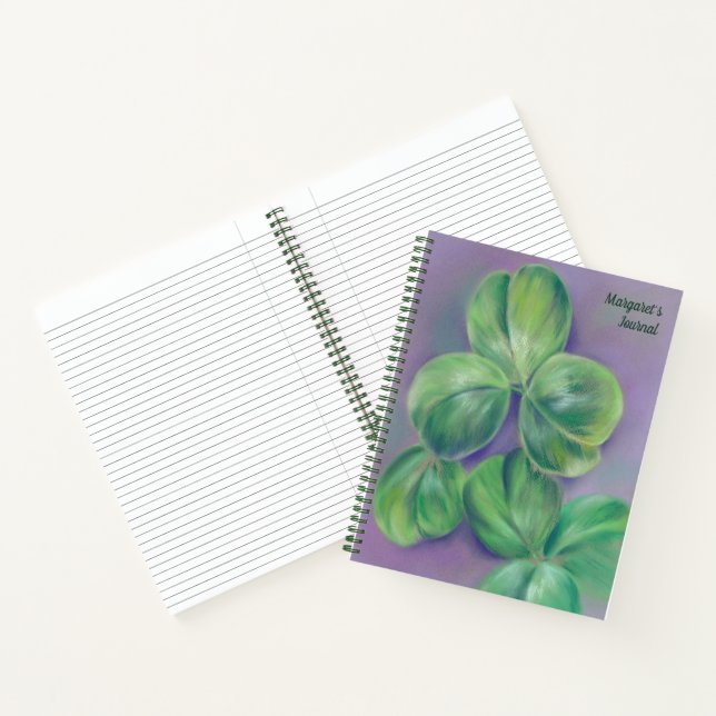 Green Clover Shamrocks on Purple Pastel Art Notebook (Inside)