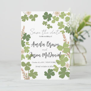 Green Clover Spring Wildflowers Wedding  Save The Date