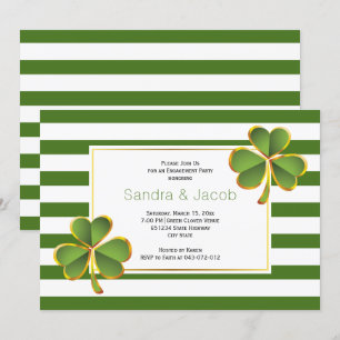 Green clover, stripes wedding engagement party invitation