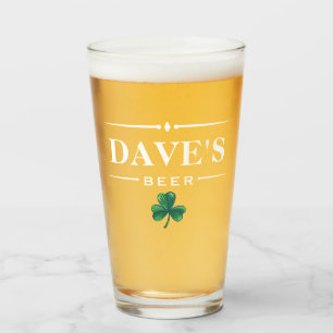 Green Clover White Vintage Deco Pint Glass