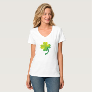 Green Clover Women's Basic V-Neck  T-Shirt
