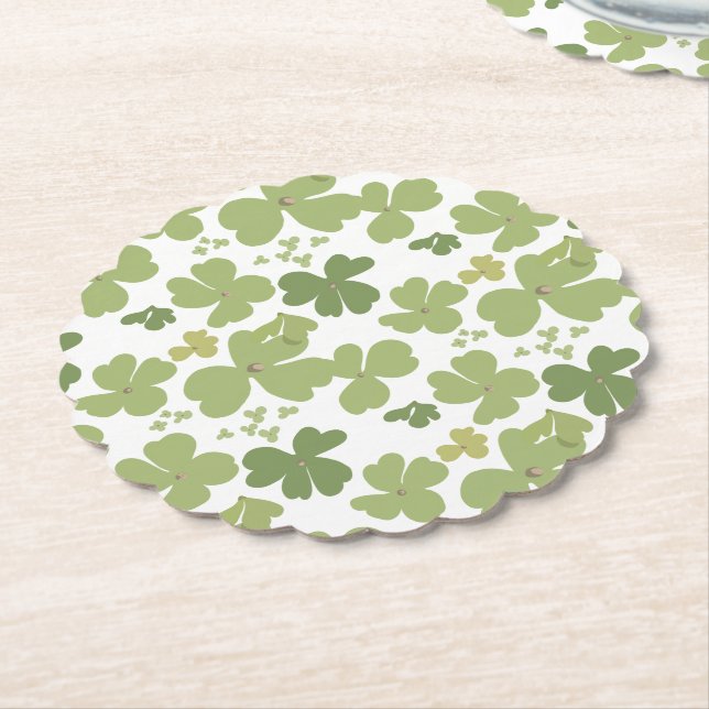 Green Cloverleaf St Patrick Day Garden Paper Coaster (Angled)