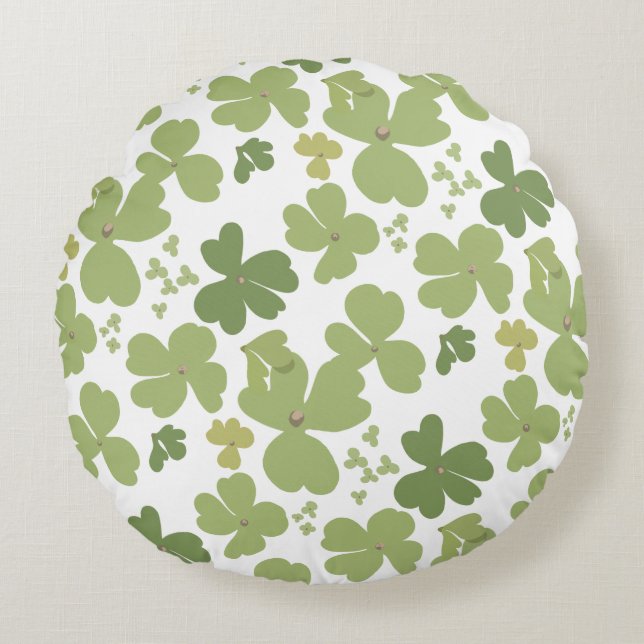 Green Cloverleaf St Patrick Day Garden Round Cushion (Front)