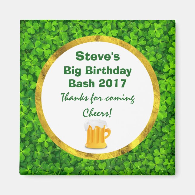 Green Clovers and Beer Mug Personalised Birthday Magnet (Front)