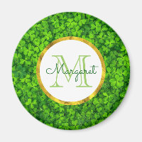 Green Clovers and Faux Gold Foil & Monogram