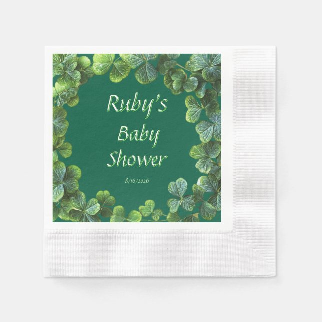 Green Clovers Baby Shower Napkin (Front)