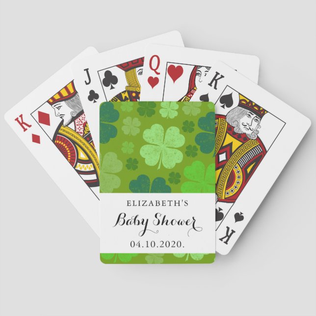 Green Clovers, Lucky Clovers, Baby Shower Playing Cards (Back)