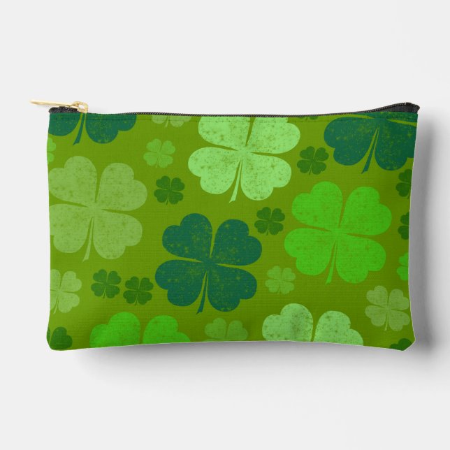 Green Clovers, Lucky Clovers, Saint Patrick's Day Accessory Pouch (Front)