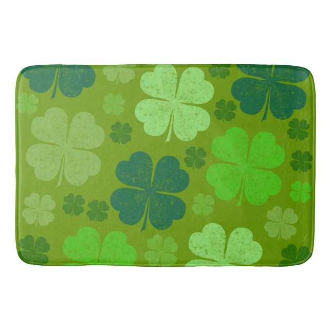 Green Clovers, Lucky Clovers, Saint Patrick's Day Bath Mat (Front)