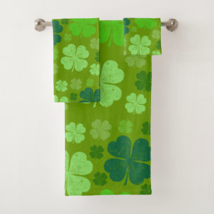 Green Clovers, Lucky Clovers, Saint Patrick's Day Bath Towel Set