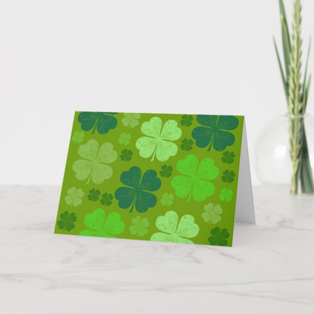 Green Clovers, Lucky Clovers, Saint Patrick's Day Card (Front)