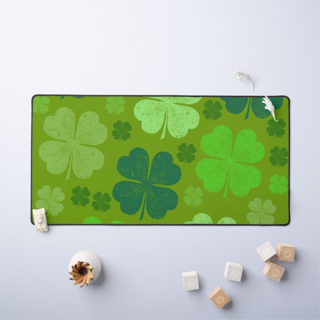 Green Clovers, Lucky Clovers, Saint Patrick's Day Desk Mat (Kids Table)